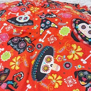 Day of the Dead Fabric Remnant Sugar Skulls‎ Dogs Floral 60" x 12"